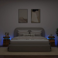 Produktbild för Sängbord med LED-lampor 2 st rökfärgad ek 35x39x55 cm