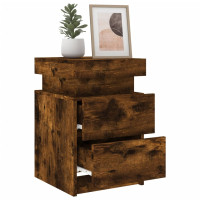 Produktbild för Sängbord med LED-lampor 2 st rökfärgad ek 35x39x55 cm