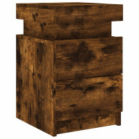 Produktbild för Sängbord med LED-lampor 2 st rökfärgad ek 35x39x55 cm