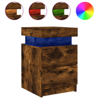 Produktbild för Sängbord med LED-lampor 2 st rökfärgad ek 35x39x55 cm