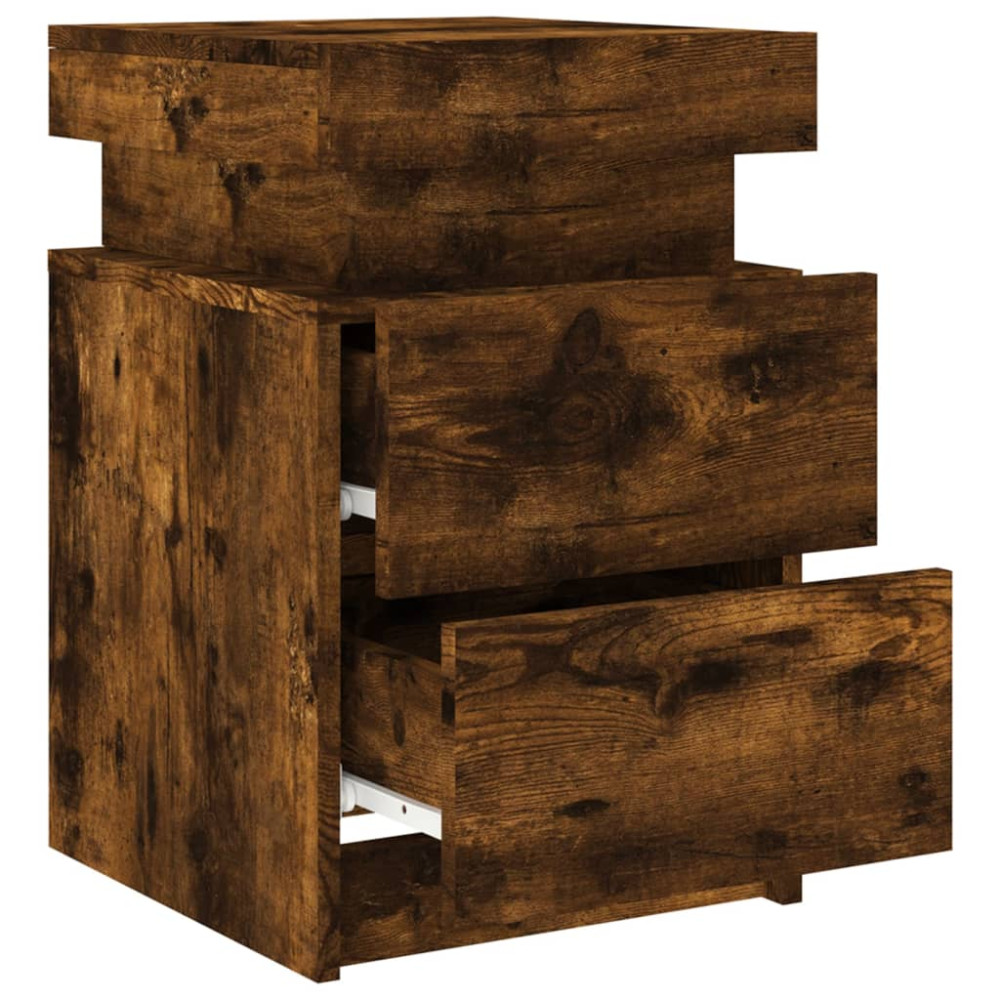 Produktbild för Sängbord med LED-lampor 2 st rökfärgad ek 35x39x55 cm
