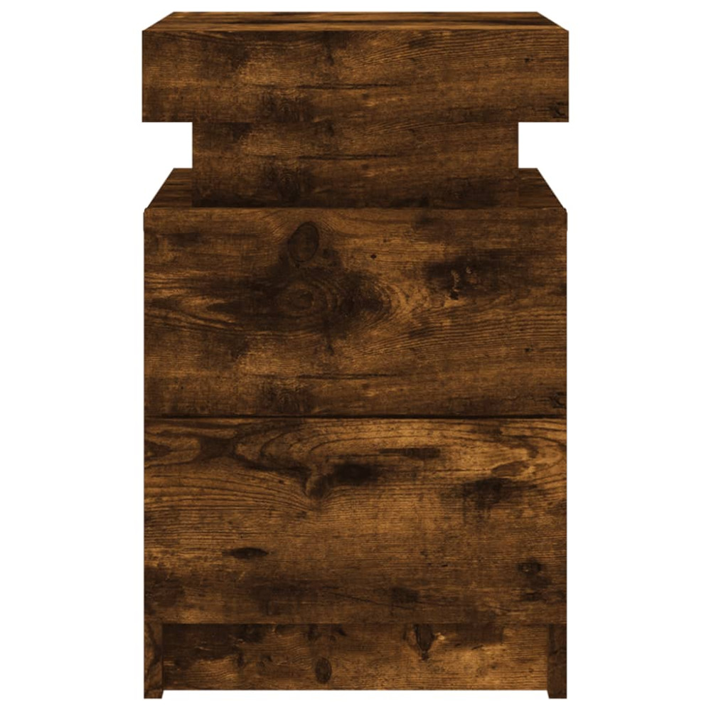 Produktbild för Sängbord med LED-lampor 2 st rökfärgad ek 35x39x55 cm