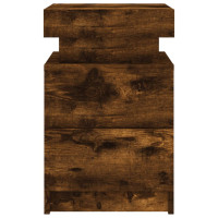 Produktbild för Sängbord med LED-lampor 2 st rökfärgad ek 35x39x55 cm