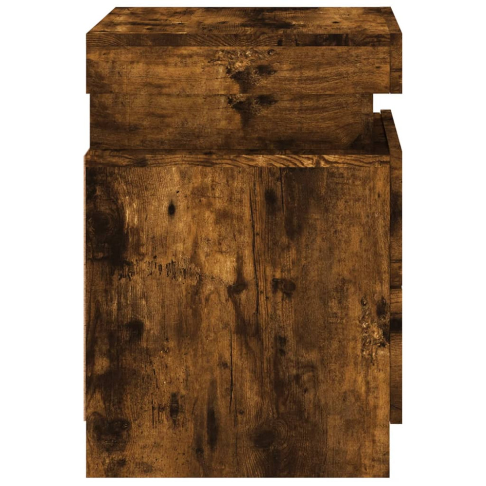 Produktbild för Sängbord med LED-lampor 2 st rökfärgad ek 35x39x55 cm
