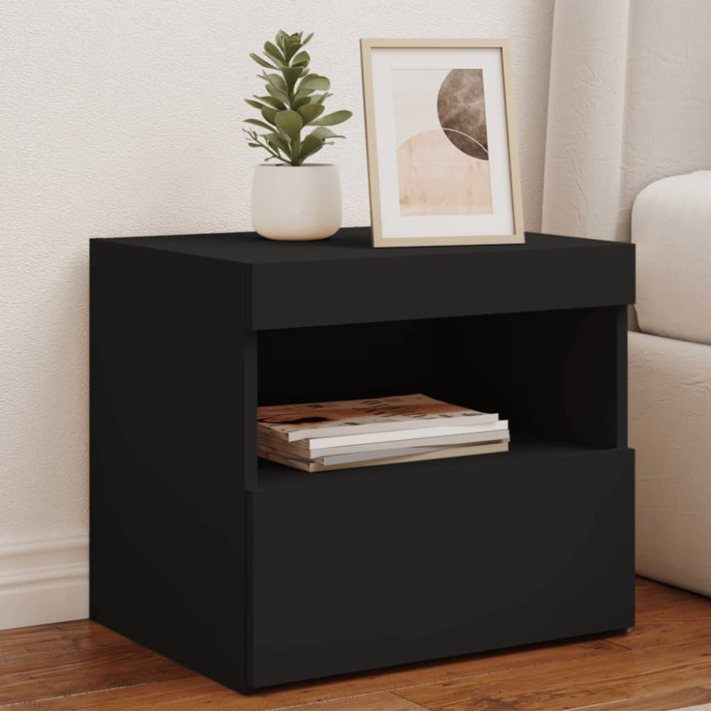 Produktbild för Sängbord med LED-lampor 2 st svart 50x40x45 cm