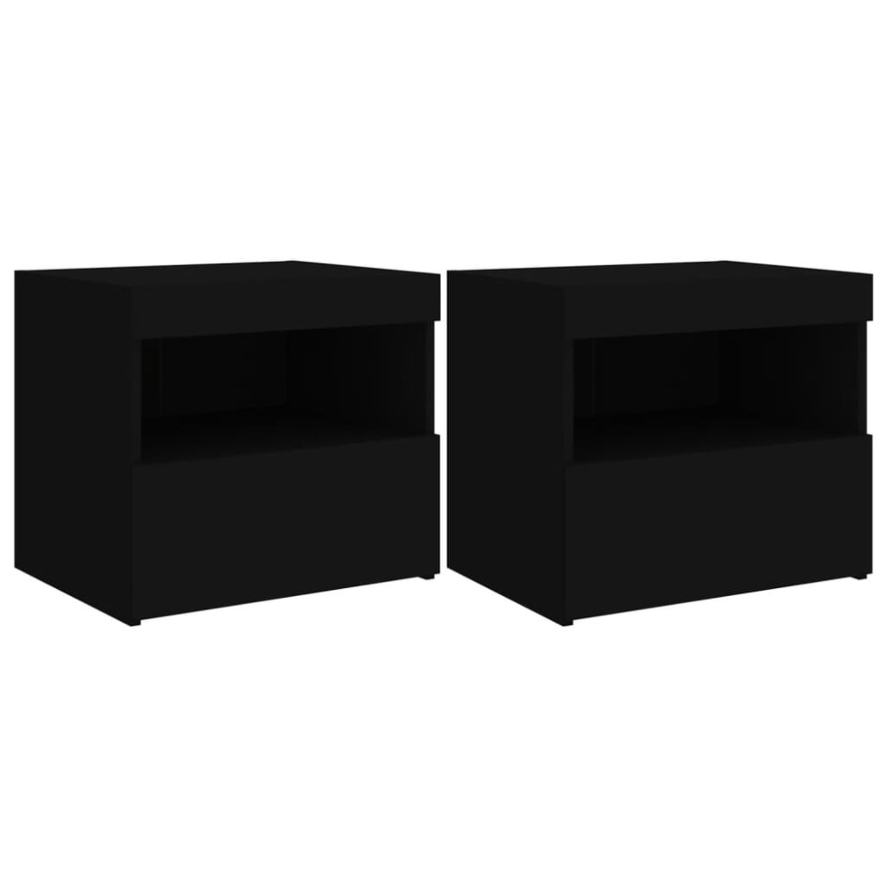 Produktbild för Sängbord med LED-lampor 2 st svart 50x40x45 cm