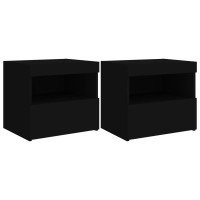 Produktbild för Sängbord med LED-lampor 2 st svart 50x40x45 cm