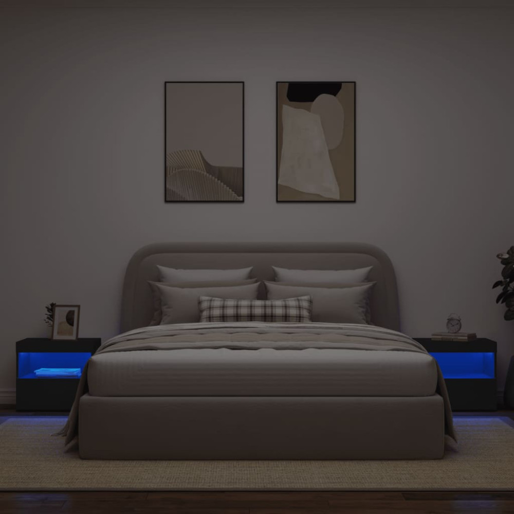 Produktbild för Sängbord med LED-lampor 2 st svart 50x40x45 cm