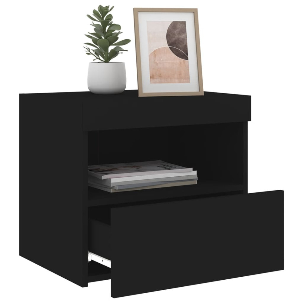 Produktbild för Sängbord med LED-lampor 2 st svart 50x40x45 cm