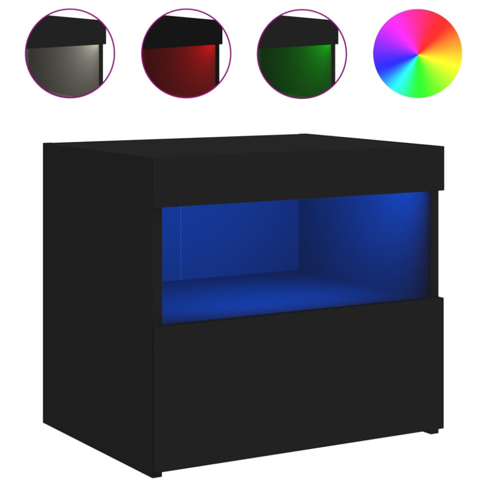 Produktbild för Sängbord med LED-lampor 2 st svart 50x40x45 cm