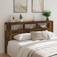 Produktbild för Sänggavel LED rökfärgad ek 200x18,5x103,5 cm konstruerat trä
