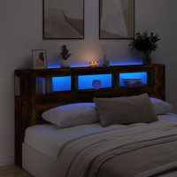 Produktbild för Sänggavel LED rökfärgad ek 200x18,5x103,5 cm konstruerat trä