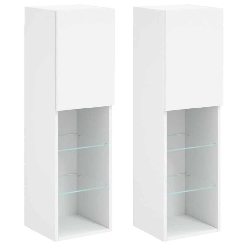 Produktbild för TV-bänk med LED-belysning 2 st vit 30,5x30x102 cm