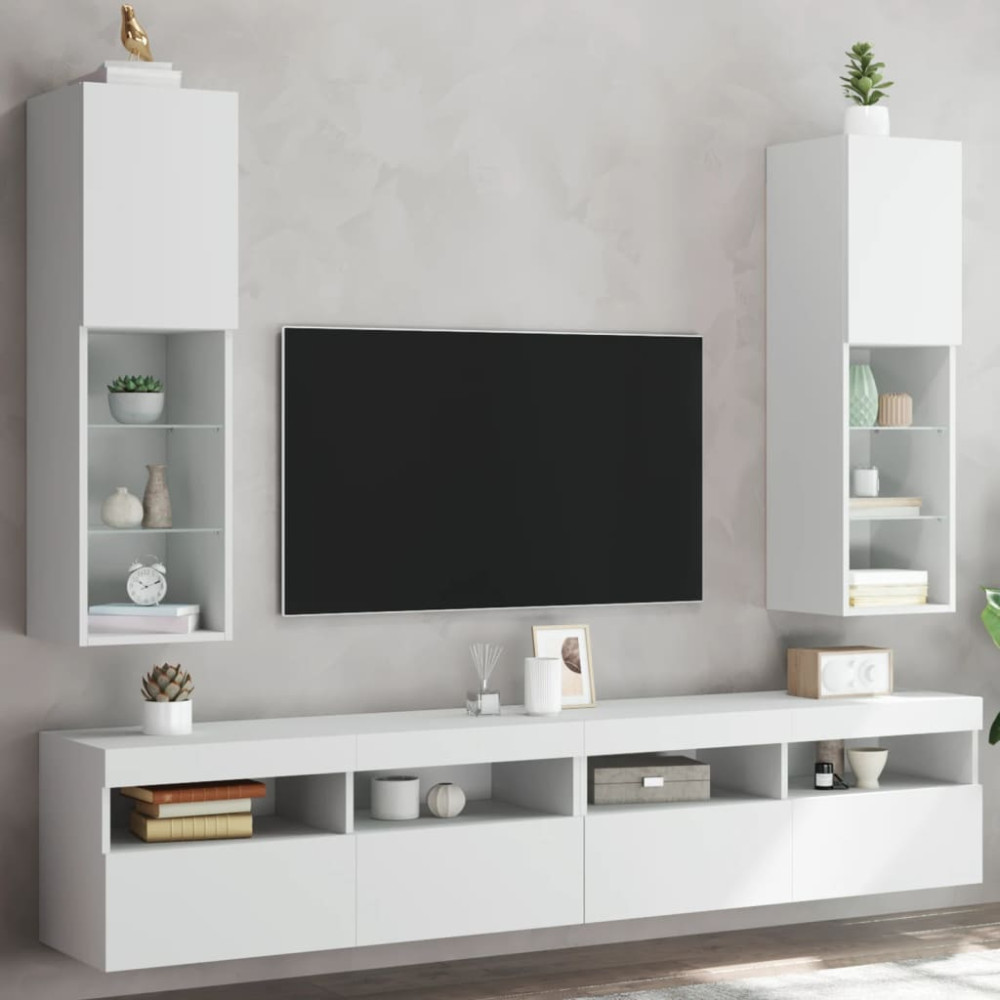 Produktbild för TV-bänk med LED-belysning 2 st vit 30,5x30x102 cm