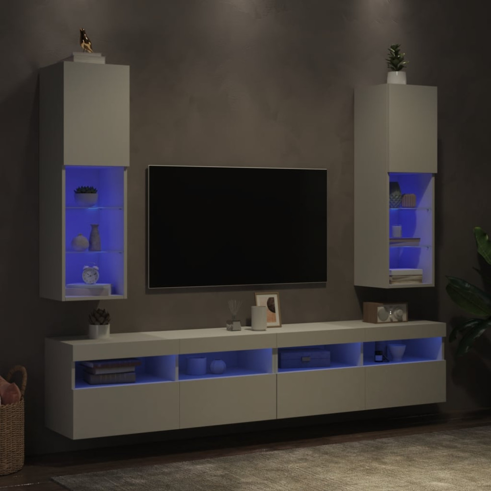 Produktbild för TV-bänk med LED-belysning 2 st vit 30,5x30x102 cm