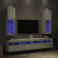 Produktbild för TV-bänk med LED-belysning 2 st vit 30,5x30x102 cm