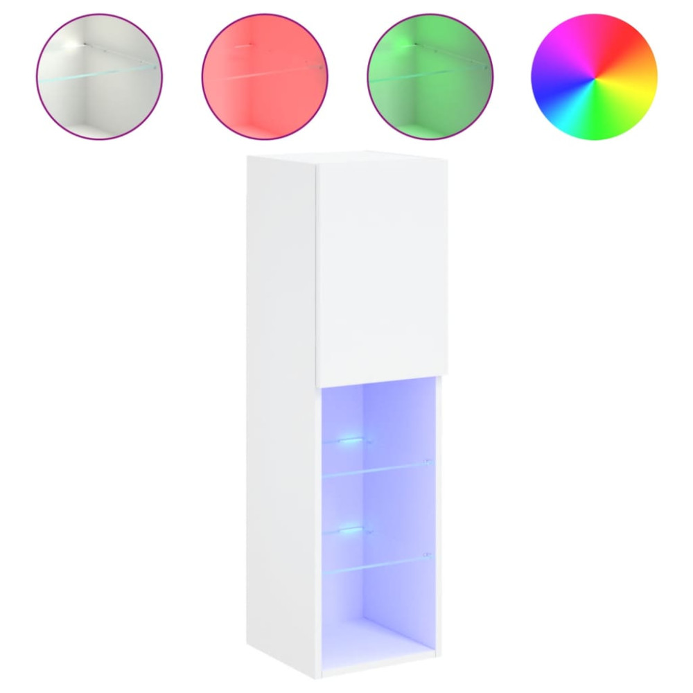 Produktbild för TV-bänk med LED-belysning 2 st vit 30,5x30x102 cm