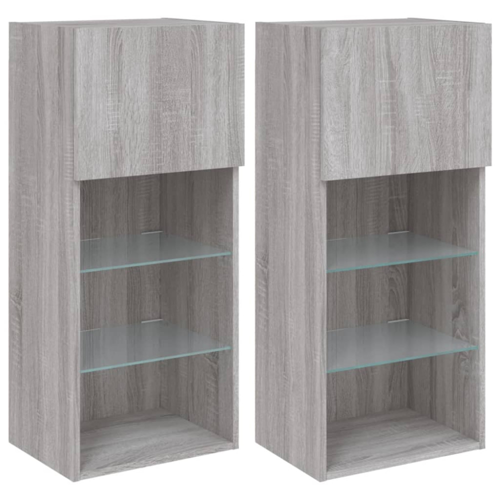 Produktbild för TV-bänk med LED-belysning 2 st grå sonoma 40,5x30x90 cm
