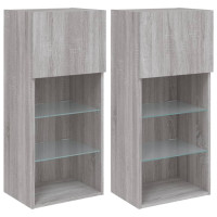 Produktbild för TV-bänk med LED-belysning 2 st grå sonoma 40,5x30x90 cm