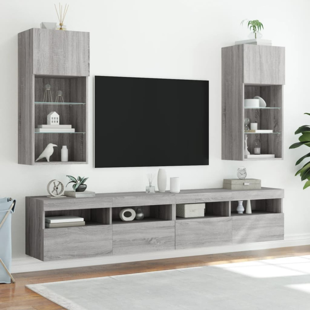 Produktbild för TV-bänk med LED-belysning 2 st grå sonoma 40,5x30x90 cm