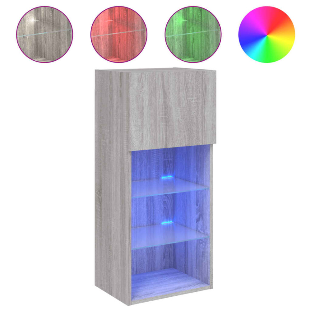 Produktbild för TV-bänk med LED-belysning 2 st grå sonoma 40,5x30x90 cm