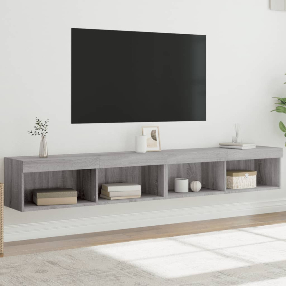 Produktbild för TV-bänk med LED-belysning 2 st grå sonoma 100x30x30 cm