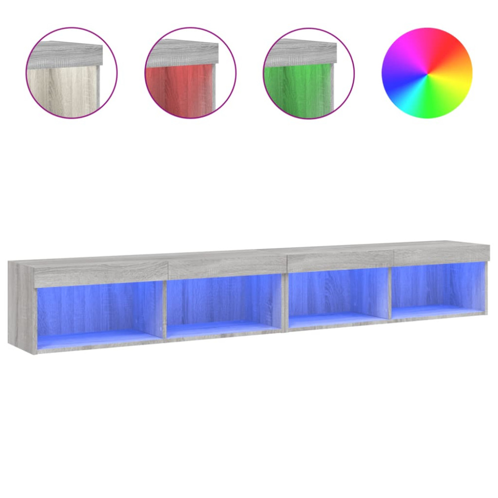 Produktbild för TV-bänk med LED-belysning 2 st grå sonoma 100x30x30 cm
