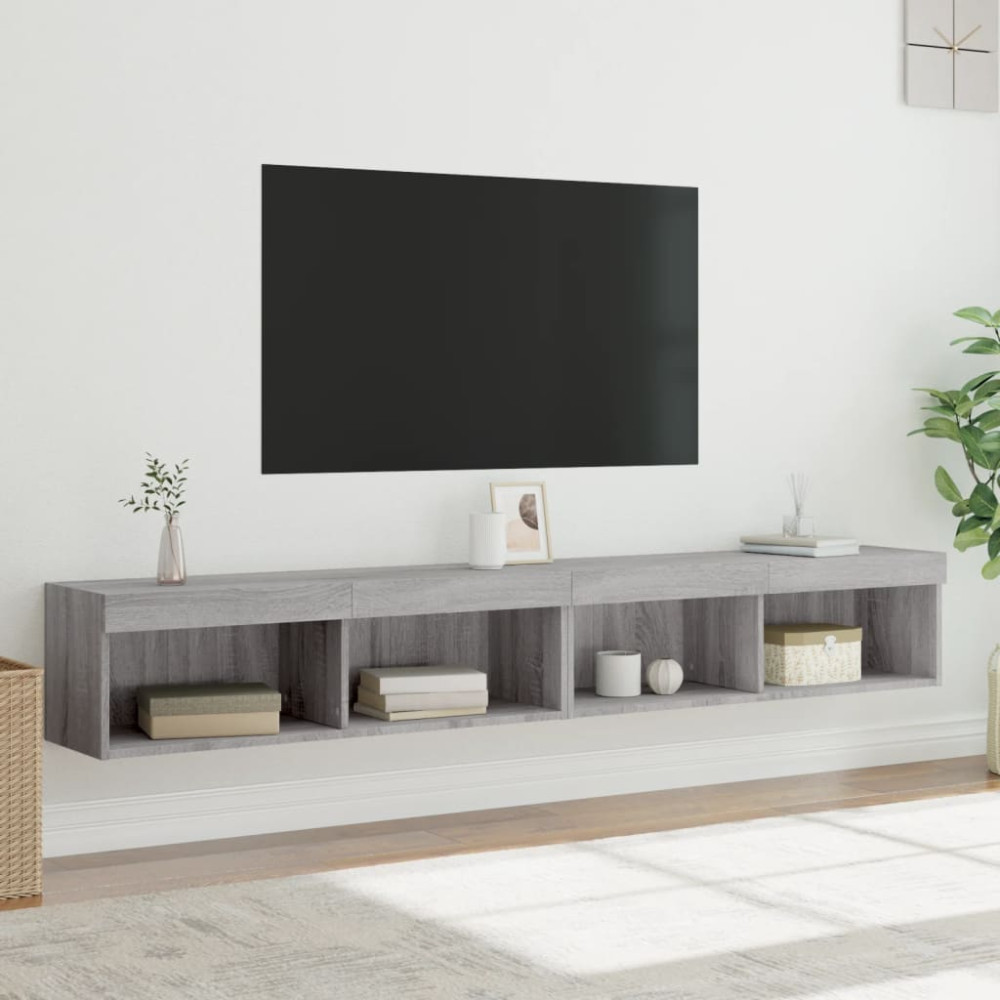 Produktbild för TV-bänk med LED-belysning 2 st grå sonoma 100x30x30 cm