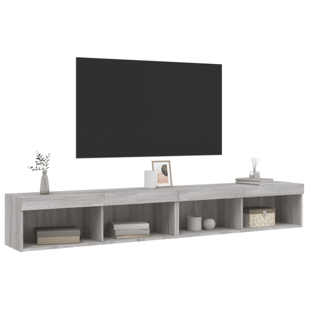 Produktbild för TV-bänk med LED-belysning 2 st grå sonoma 100x30x30 cm