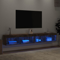 Miniatyr av produktbild för Tv-bänk med LED-belysning 2 st rökfärgad ek 100x30x30 cm