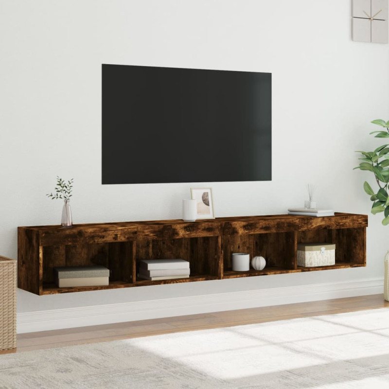 Produktbild för Tv-bänk med LED-belysning 2 st rökfärgad ek 100x30x30 cm