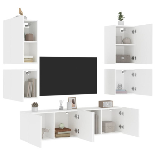 vidaXL Väggmonterade TV-enheter 6 delar vit konstruerat trä