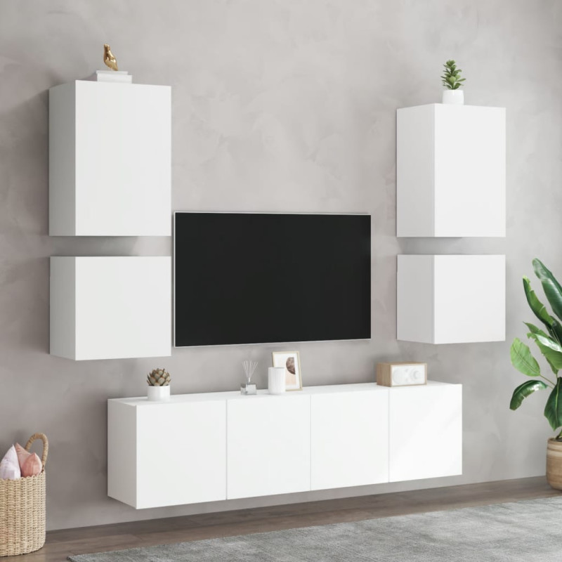 Produktbild för Väggmonterade TV-enheter 6 delar vit konstruerat trä