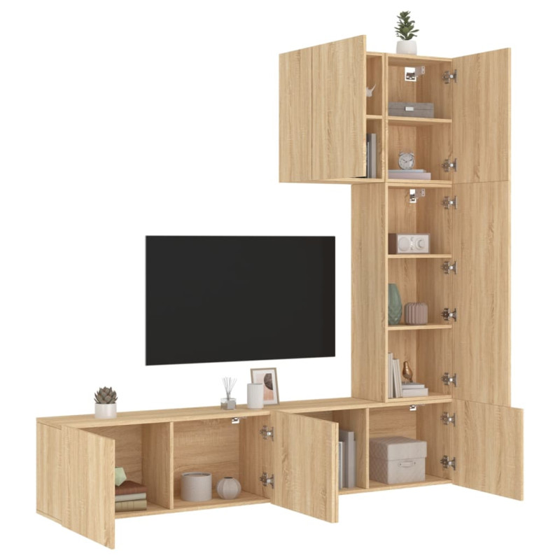Produktbild för Väggmonterade TV-enheter 5 delar sonoma-ek konstruerat trä