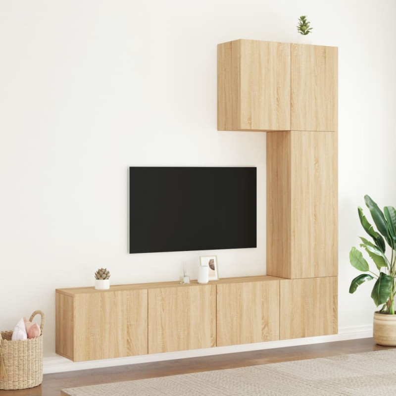 Produktbild för Väggmonterade TV-enheter 5 delar sonoma-ek konstruerat trä