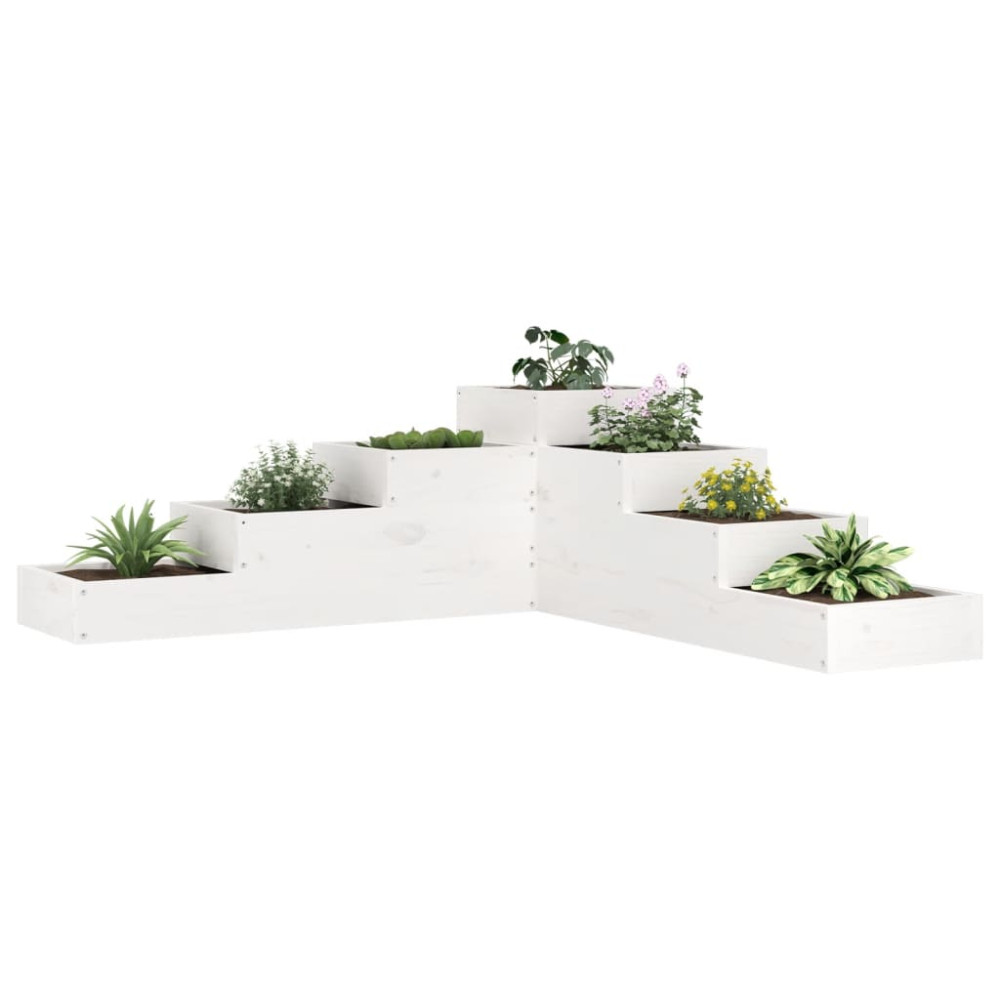 Produktbild för Odlingslåda 4 nivåer 106x104,5x36 cm vit massiv furu