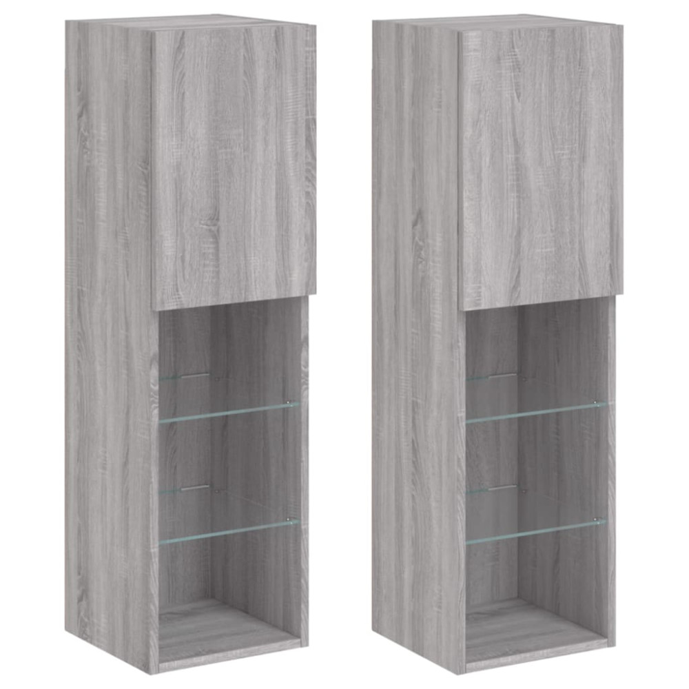 Produktbild för TV-bänk med LED-belysning 2 st grå sonoma 30,5x30x102 cm