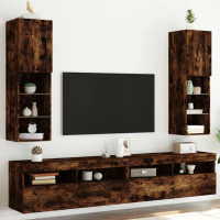 Produktbild för Tv-bänk med LED-belysning 2 st rökfärgad ek 30,5x30x102 cm
