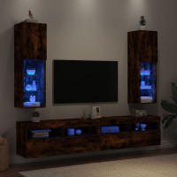 Produktbild för Tv-bänk med LED-belysning 2 st rökfärgad ek 30,5x30x102 cm