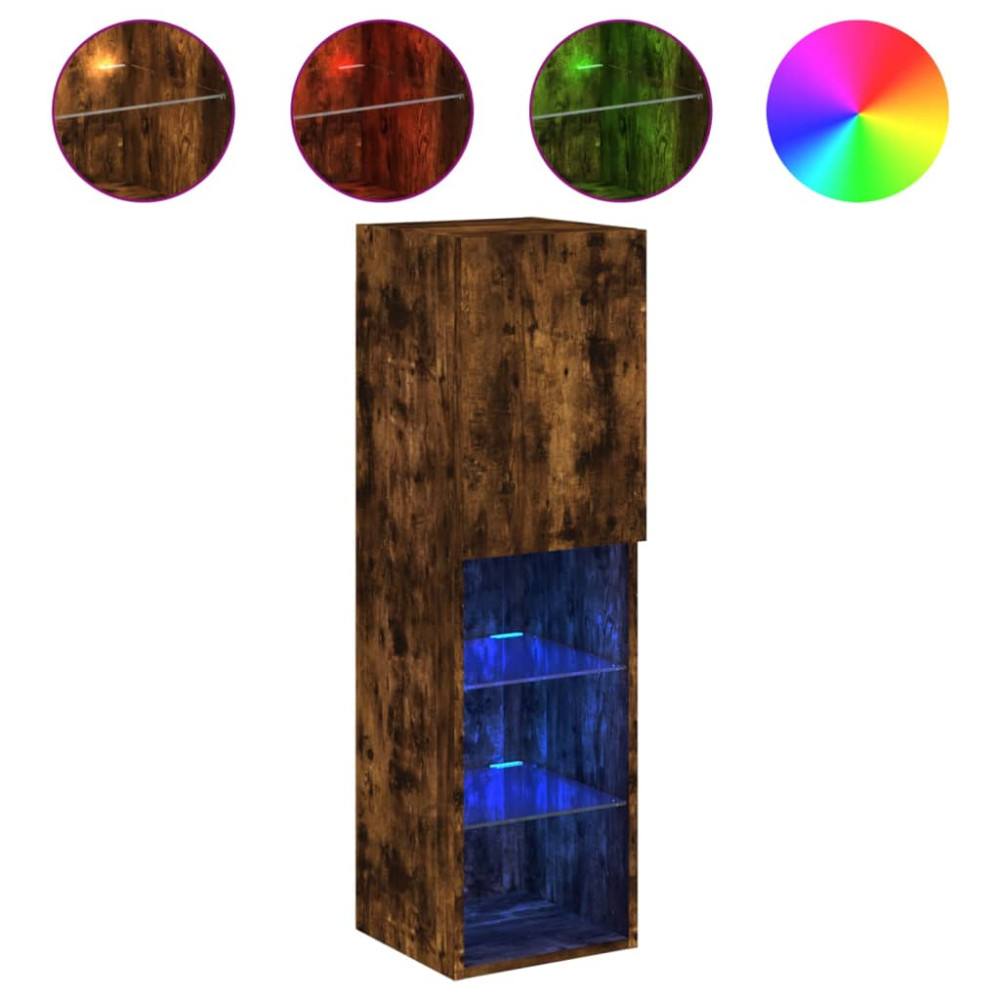 Produktbild för Tv-bänk med LED-belysning 2 st rökfärgad ek 30,5x30x102 cm