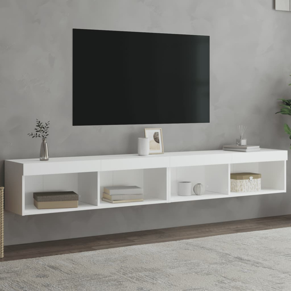 Produktbild för TV-bänk med LED-belysning 2 st vit 100x30x30 cm