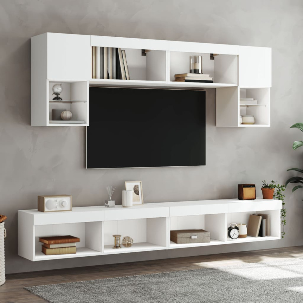 Produktbild för TV-bänk med LED-belysning 2 st vit 100x30x30 cm