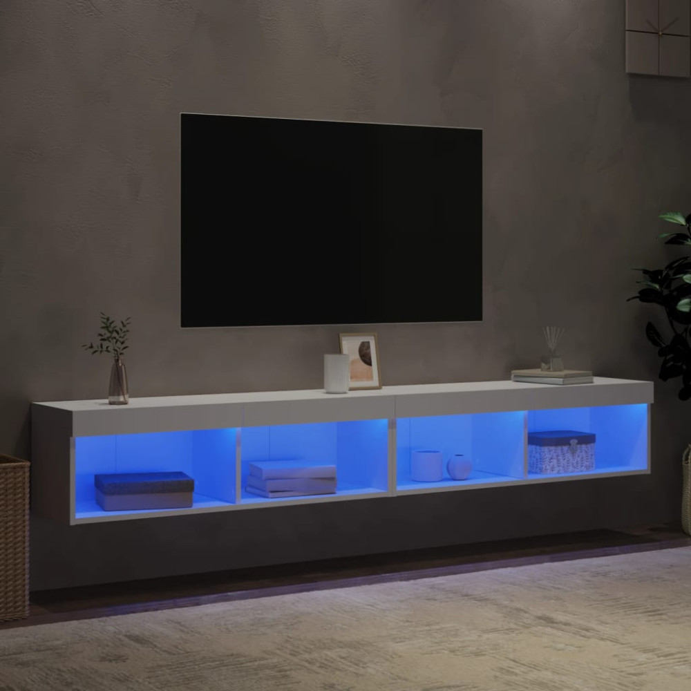 Produktbild för TV-bänk med LED-belysning 2 st vit 100x30x30 cm