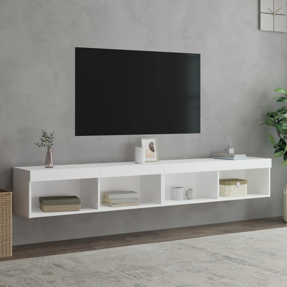 Produktbild för TV-bänk med LED-belysning 2 st vit 100x30x30 cm