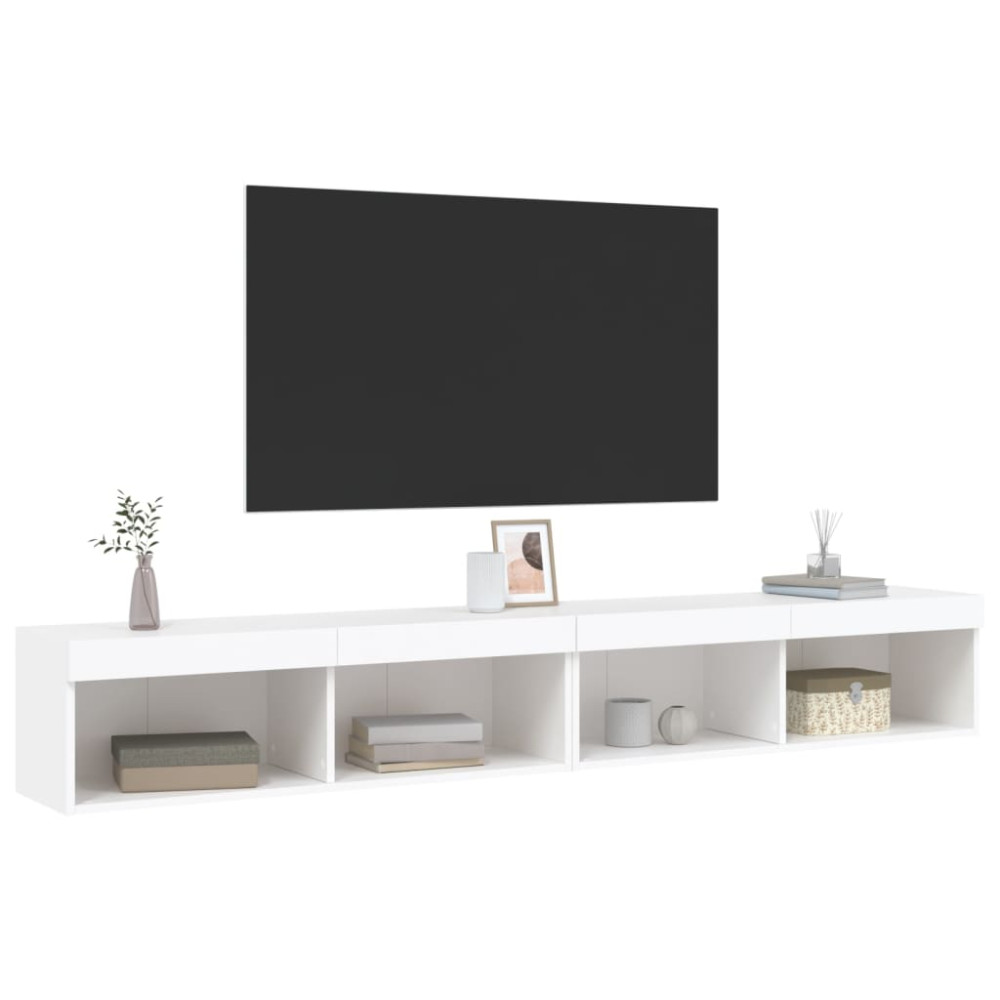 Produktbild för TV-bänk med LED-belysning 2 st vit 100x30x30 cm