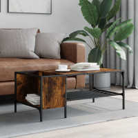Produktbild för Soffbord med hylla rökfärgad ek 100x51x40 cm konstruerat trä