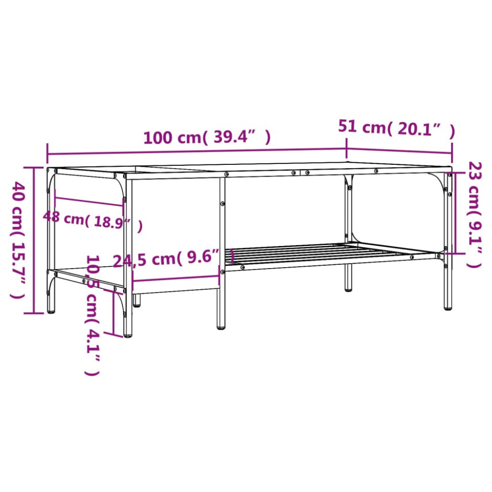 Produktbild för Soffbord med hylla rökfärgad ek 100x51x40 cm konstruerat trä