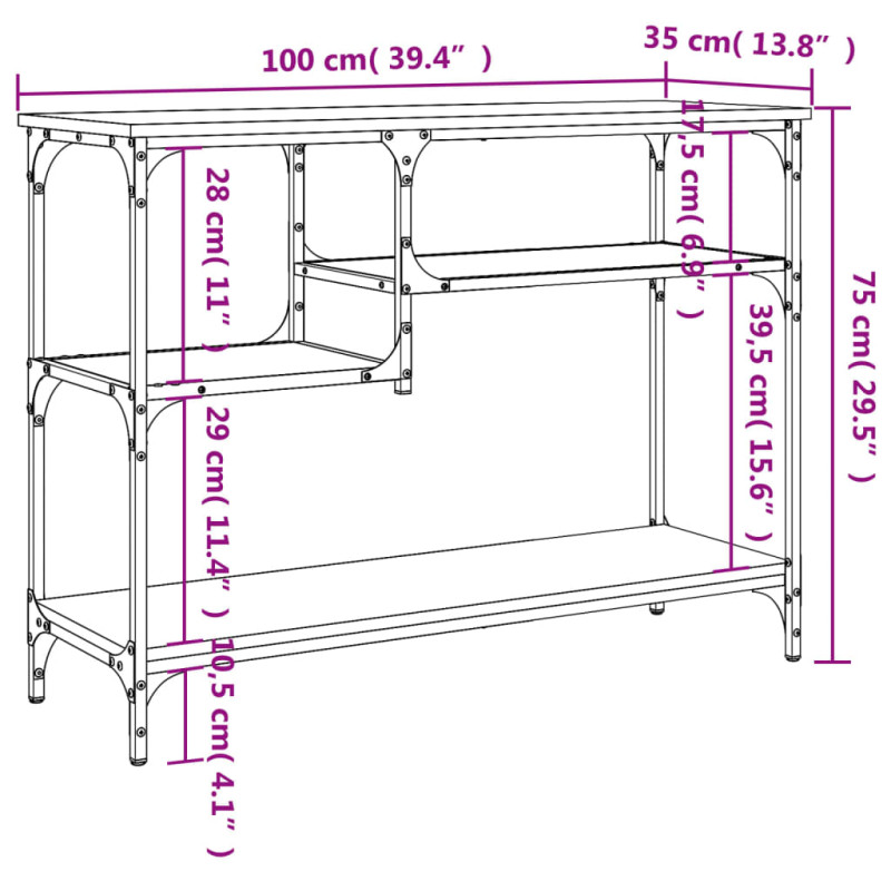 Produktbild för Konsolbord med hyllor sonoma-ek 100x35x75 cm