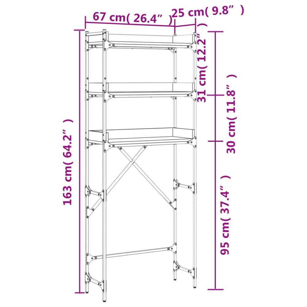 Produktbild för Tvättmaskinsskåp sonoma-ek 67x25x163 cm konstruerat trä