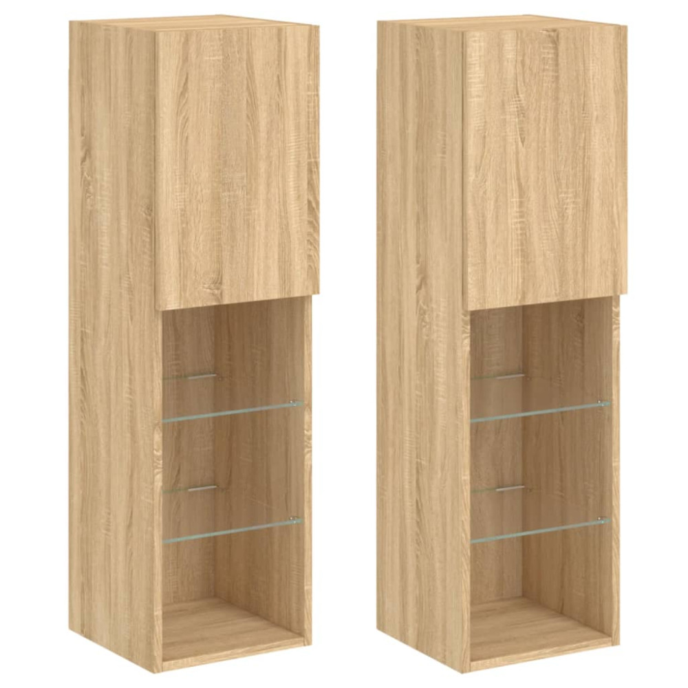 Produktbild för Tv-bänk med LED-belysning 2 st sonoma-ek 30,5x30x102 cm